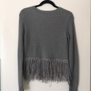 Fringe-Trimmed Lightweight Grey Sweater